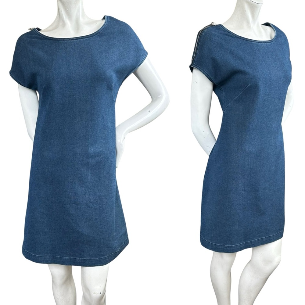 Cop Copine Blue Short Sleeve Zipper Trim Casual Mini Sheath Dress Size 38/Medium